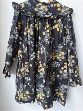 Bonpoint Charcoal Floral Ruffle Yoke Dress yellow black size 8